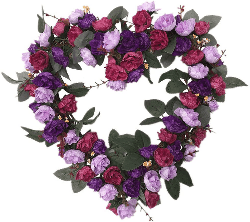 Vintage Art Simulation Rose Flowers Wreath, 14" Wheart Shaped Valentine'S Day Wreath, Heart-Shaped Rose Garland for Front Door Home Festival Celebration Party Wedding Decor Home & Garden > Decor > Seasonal & Holiday Decorations S-YUWEN   