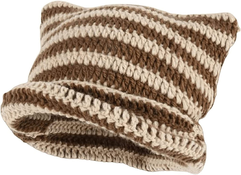 Vintage Beanies Women Fox Hat Grunge Accessories Slouchy Beanies for Women Crochet Hats for Women Sporting Goods > Outdoor Recreation > Winter Sports & Activities Dicusph Brown  
