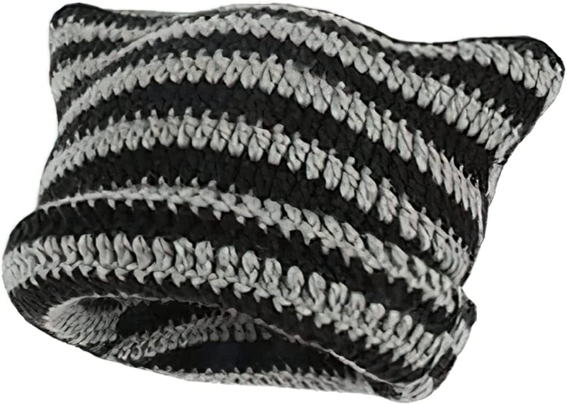 Vintage Beanies Women Fox Hat Grunge Accessories Slouchy Beanies for Women Crochet Hats for Women Sporting Goods > Outdoor Recreation > Winter Sports & Activities Dicusph Grey Black  