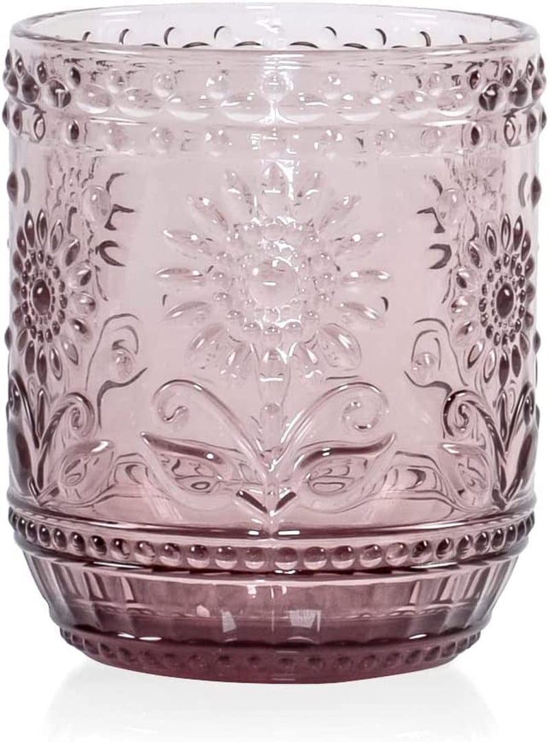 Vintage Botanist Drinking Glass Set, Luxurious Floral Embossed Decorative Purple Glassware, Set of 4, 4-Inch, 12 Oz Home & Garden > Kitchen & Dining > Tableware > Drinkware Red Co.   