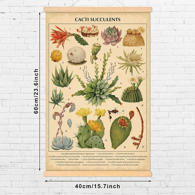 Vintage Cacti Succulents Poster Cactus Wall Art Prints Rustic Cactus Hanging Wall Decor Hanging Canvas Frame Wall Poster for Living Room Office Classroom Bedroom Dining Room Decor, 15.7 X 23.6 Inch Home & Garden > Decor > Artwork > Posters, Prints, & Visual Artwork Tatuo   