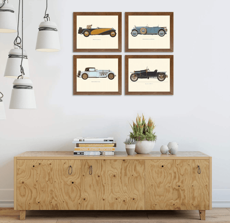 Vintage Car, Bugatti-Mercedes-Delage-Hispano Framed Painting / Posters for Room Decoration , Set of 4 Brown Frame Art Prints / Posters for Living Room by Art Street (4 Unit, 8X10 Inches) Home & Garden > Decor > Artwork > Posters, Prints, & Visual Artwork Art Street   