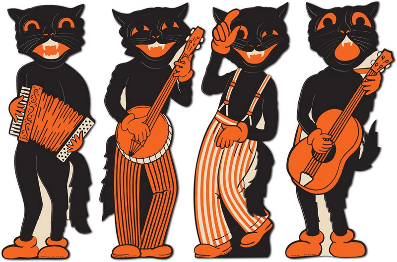 Vintage Halloween Black Cat Décor Bundle | Includes Streamer, Scat Cat Band Cutouts, and Jointed Black Cat