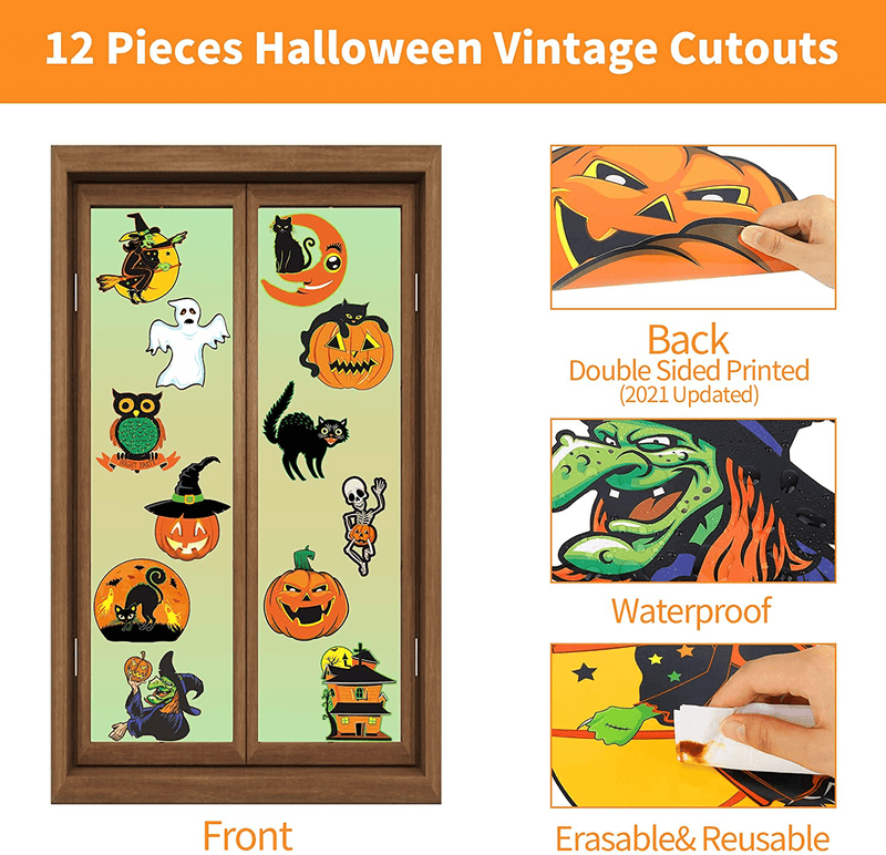 Vintage Halloween Decorations- 12 Pieces Large Size Halloween Cutouts, Durable Cardboard Classic Artwork Cut Outs Old Style Halloween Elements Posters for Halloween Window Wall Decor and Supplies Arts & Entertainment > Party & Celebration > Party Supplies DUAIAI   
