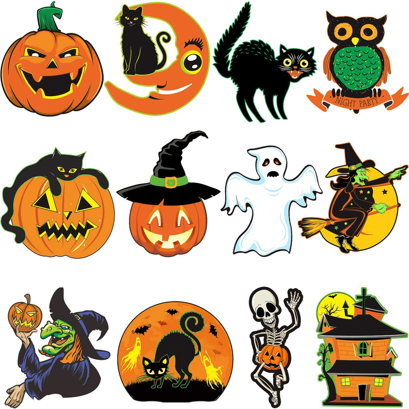 Vintage Halloween Decorations- 12 Pieces Large Size Halloween Cutouts, Durable Cardboard Classic Artwork Cut Outs Old Style Halloween Elements Posters for Halloween Window Wall Decor and Supplies Arts & Entertainment > Party & Celebration > Party Supplies DUAIAI Default Title  