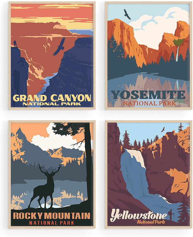 Vintage National Parks Poster Set - by Haus and Hues | National Parks Art Prints Nature Wall Art, and Mountain Print Set Abstract National Park Prints, Mountain Posters, Nature Prints, 8"X10" UNFRAMED Home & Garden > Decor > Artwork > Posters, Prints, & Visual Artwork HAUS AND HUES Original Set of 4 8x10 Unframed 