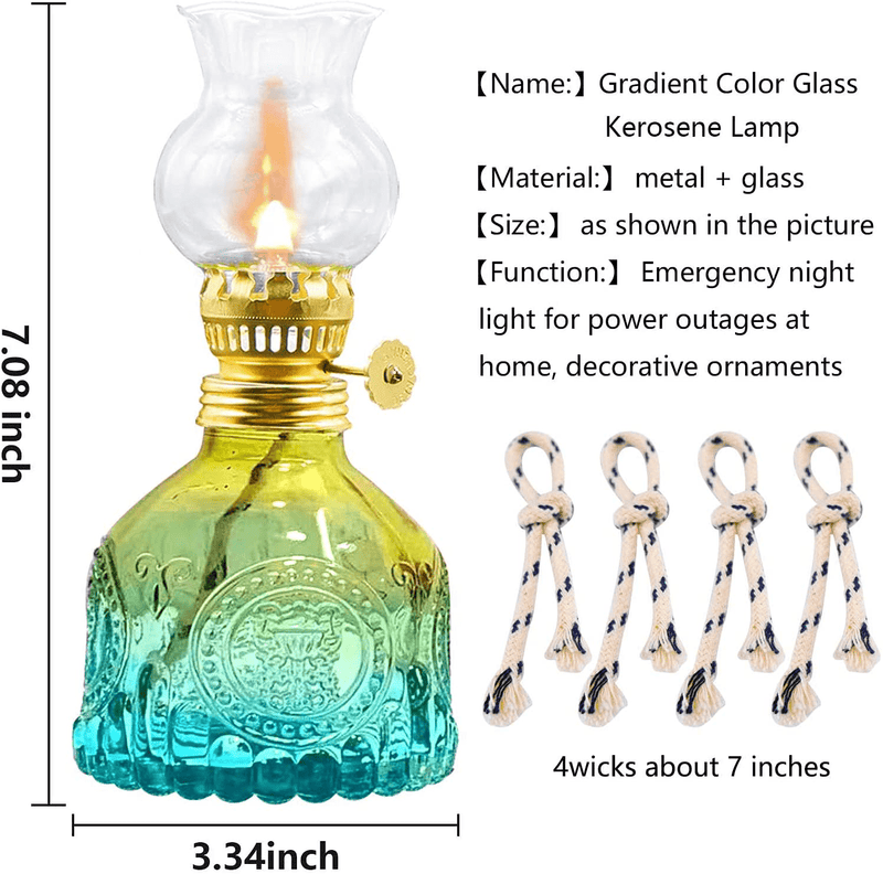 Vintage Oil Lamp for Indoor Use,Gradient Color Glass Kerosene Lamp with 4 Wicks,Rustic Hurricane Lantern for Home Emergency,Farmhouse Decor (Blue) Home & Garden > Lighting Accessories > Oil Lamp Fuel Igtazy   