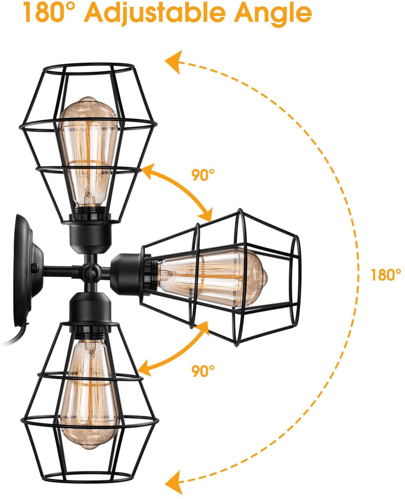Vintage Plug in Dimmable Wall Sconce 2 Pack, Elibbren Hardwired Industrial Edison Wire Cage Wall Light with Dimmer Switch 5.9FT Plug in Cord, Rustic Wall Light Fixture for Headboard, Bedroom, Nightsta Home & Garden > Lighting > Lighting Fixtures > Wall Light Fixtures KOL DEALS   