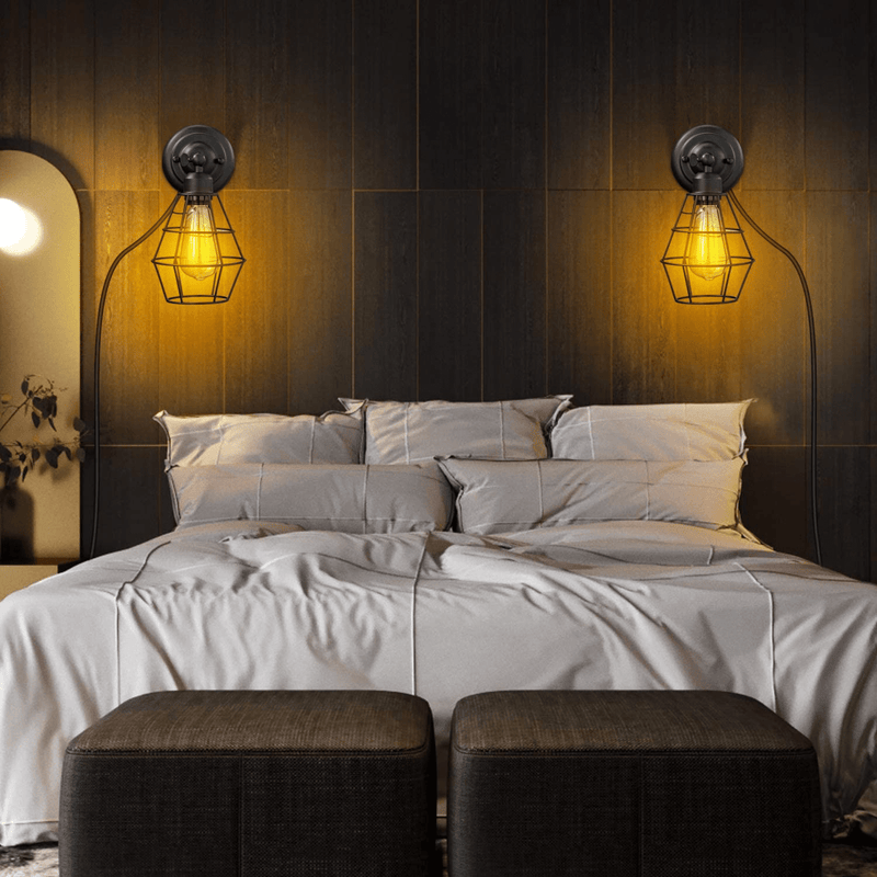 Vintage Plug in Dimmable Wall Sconce 2 Pack, Elibbren Hardwired Industrial Edison Wire Cage Wall Light with Dimmer Switch 5.9FT Plug in Cord, Rustic Wall Light Fixture for Headboard, Bedroom, Nightsta Home & Garden > Lighting > Lighting Fixtures > Wall Light Fixtures KOL DEALS   