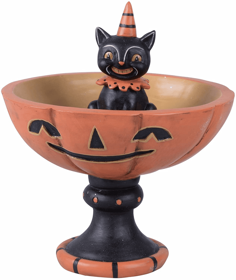 Vintage Retro Black Cat Halloween Candy Bowl Decorative Treat Dish On Stand - Fall Tableware Home Decor Party Decoration