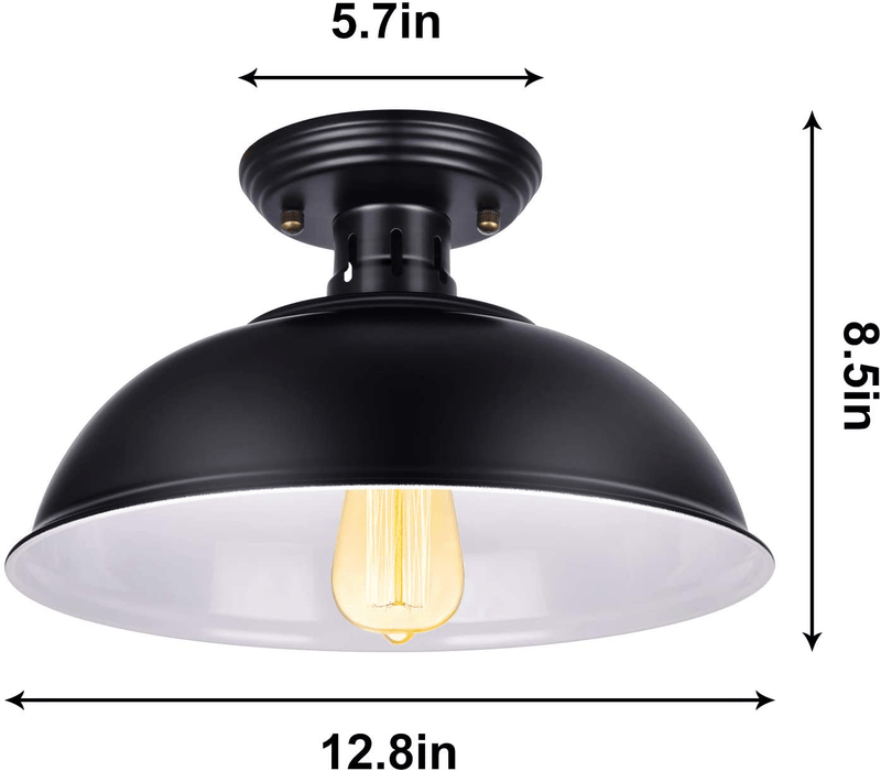 Vintage Rustic Semi Flush Mount Ceiling Light, Farmhouse Black Ceiling Light Fixture E26 Base, Industrial Ceiling Lights for Hallway Stairway Foyer Kitchen Porch Entryway (2 Pack)