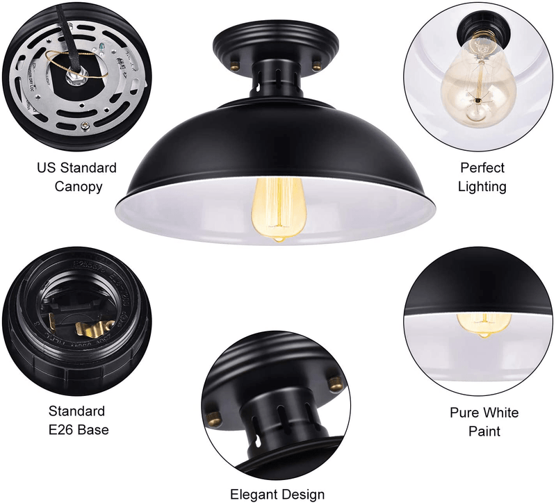 Vintage Rustic Semi Flush Mount Ceiling Light, Farmhouse Black Ceiling Light Fixture E26 Base, Industrial Ceiling Lights for Hallway Stairway Foyer Kitchen Porch Entryway (2 Pack) Home & Garden > Lighting > Lighting Fixtures > Ceiling Light Fixtures KOL DEALS   