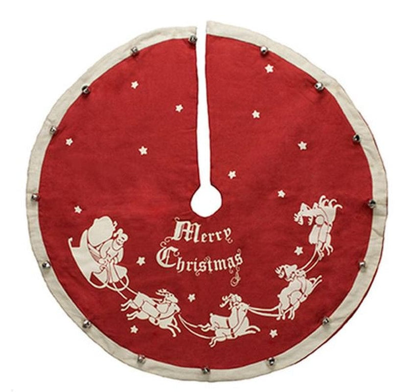 Vintage Style Santa with Sleigh Merry Christmas Small Christmas Tree Skirt 22 In Home & Garden > Decor > Seasonal & Holiday Decorations > Christmas Tree Skirts Primitives by Kathy   