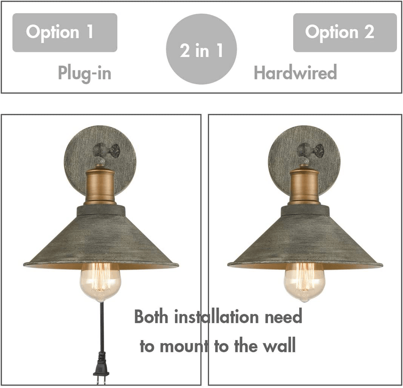 Vintage Swing Arm Wall Sconces Hardwired or Plug-In Bedroom Bath Wall Lamps Set of 2 Home & Garden > Lighting > Lighting Fixtures > Wall Light Fixtures KOL DEALS   