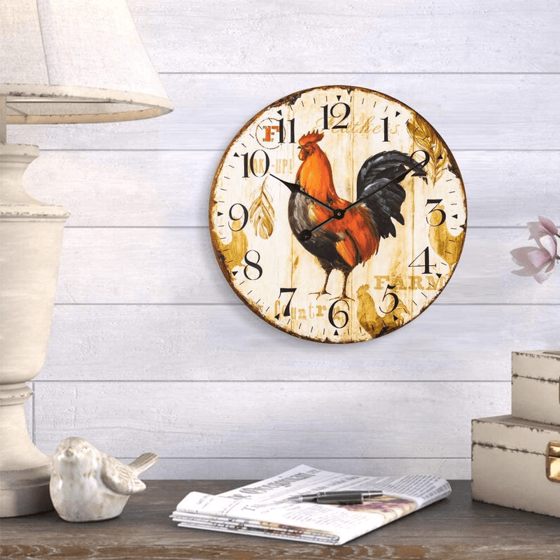 Vintage Wall Clock, French Country Tuscan Style Wood Clock, Battery Operated Non-Ticking Silent Clock, Easy to Read, Decorative Clock for Kitchen, Living Room, Bedroom and Office (12 Inch, Rooster) Home & Garden > Decor > Clocks > Wall Clocks SkyNature   