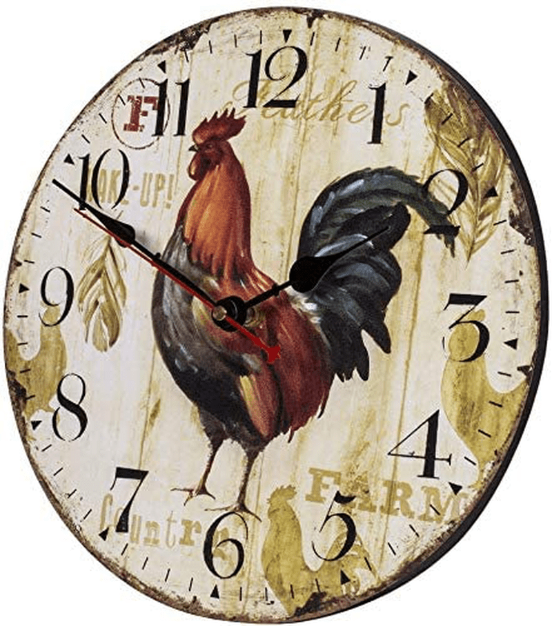 Vintage Wall Clock, French Country Tuscan Style Wood Clock, Battery Operated Non-Ticking Silent Clock, Easy to Read, Decorative Clock for Kitchen, Living Room, Bedroom and Office (12 Inch, Rooster) Home & Garden > Decor > Clocks > Wall Clocks SkyNature   