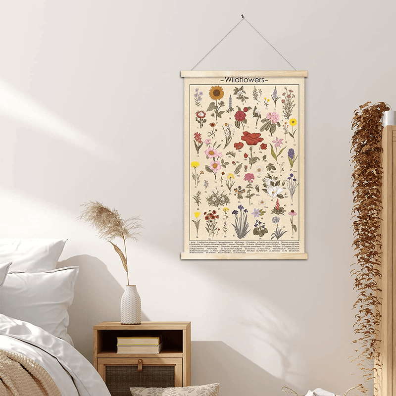 Vintage Wildflowers Poster Botanical Wall Art Prints Colorful Rustic Style of Floral Wall Hanging Illustrative Reference Flower Chart Poster for Living Room Office Classroom Bedroom Playroom Dining Room Decor Frame 15.7X23.6 Inches Home & Garden > Decor > Artwork > Posters, Prints, & Visual Artwork Tevxj   