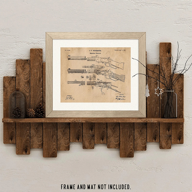 Vintage Winchester Lever Action Rifle Poster Gun Patent Print, Set of 1 (11X14) Unframed Photo, Great Wall Art Decor Gifts under 15 for Home, Office, Man Cave, Shop, Cowboys, NRA Fan & Movies Fan
