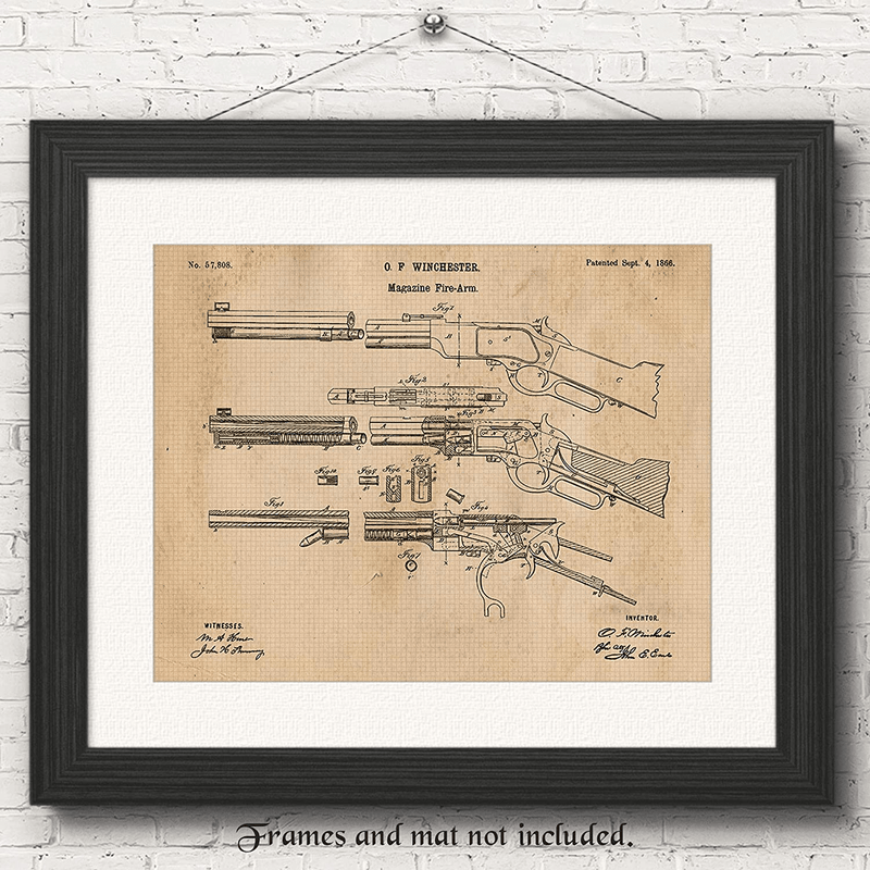 Vintage Winchester Lever Action Rifle Poster Gun Patent Print, Set of 1 (11X14) Unframed Photo, Great Wall Art Decor Gifts under 15 for Home, Office, Man Cave, Shop, Cowboys, NRA Fan & Movies Fan Home & Garden > Decor > Artwork > Posters, Prints, & Visual Artwork STARS BY NATURE   
