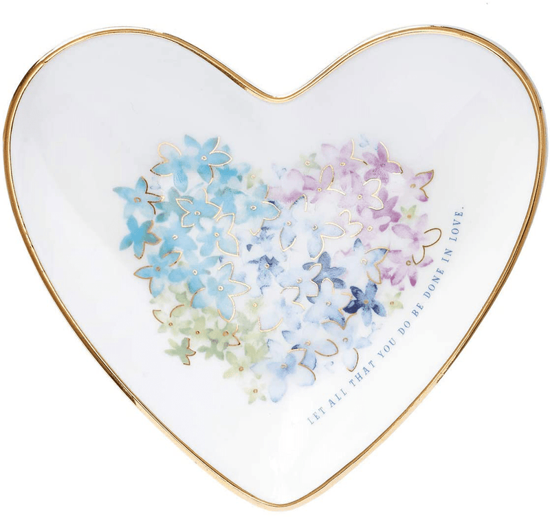 Violet Floral Heart Ceramic Trinket Tray, Violet Heart Collection