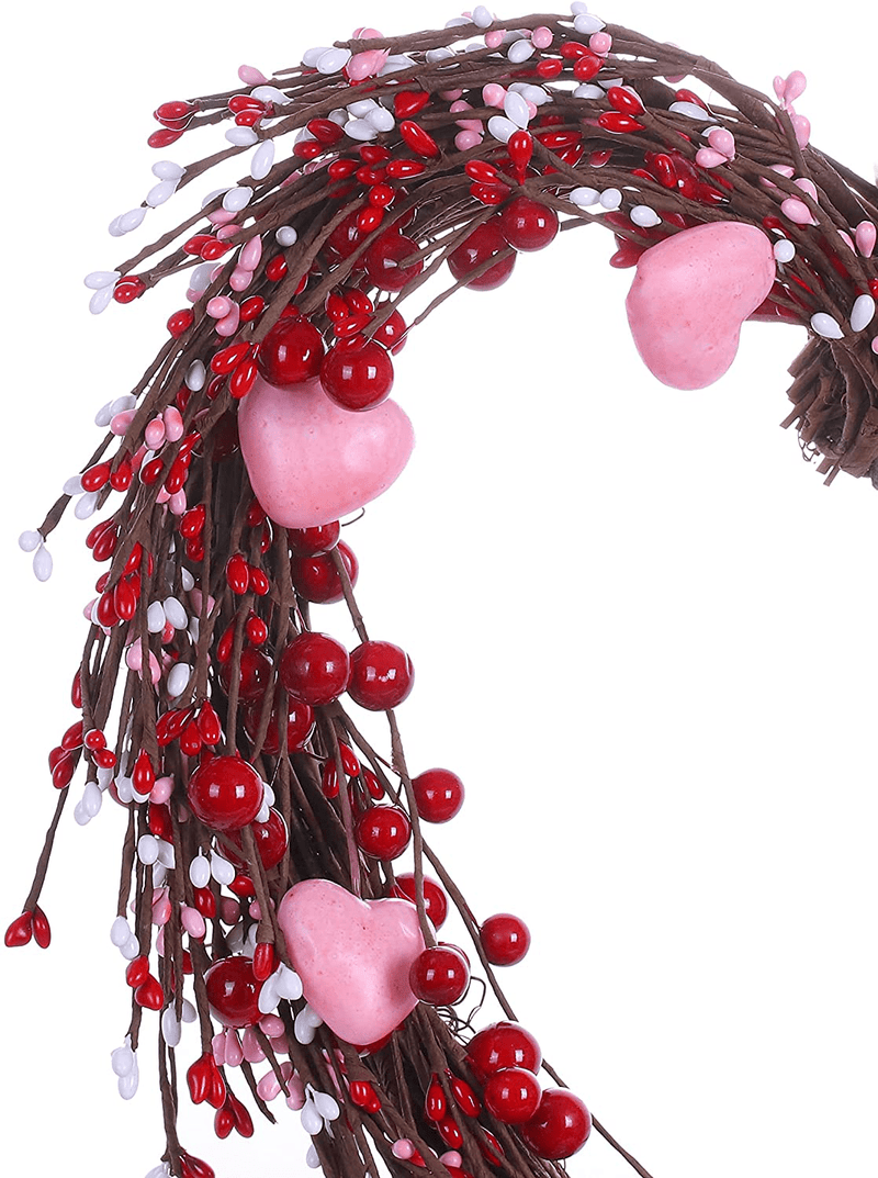 Violetevergarden Valentine’S Day Wreath,15” Heart Shaped Wreath with Red Berries and Small Pink Hearts for Valentine’S Day Wedding Festival Decor Home & Garden > Decor > Seasonal & Holiday Decorations VioletEverGarden   