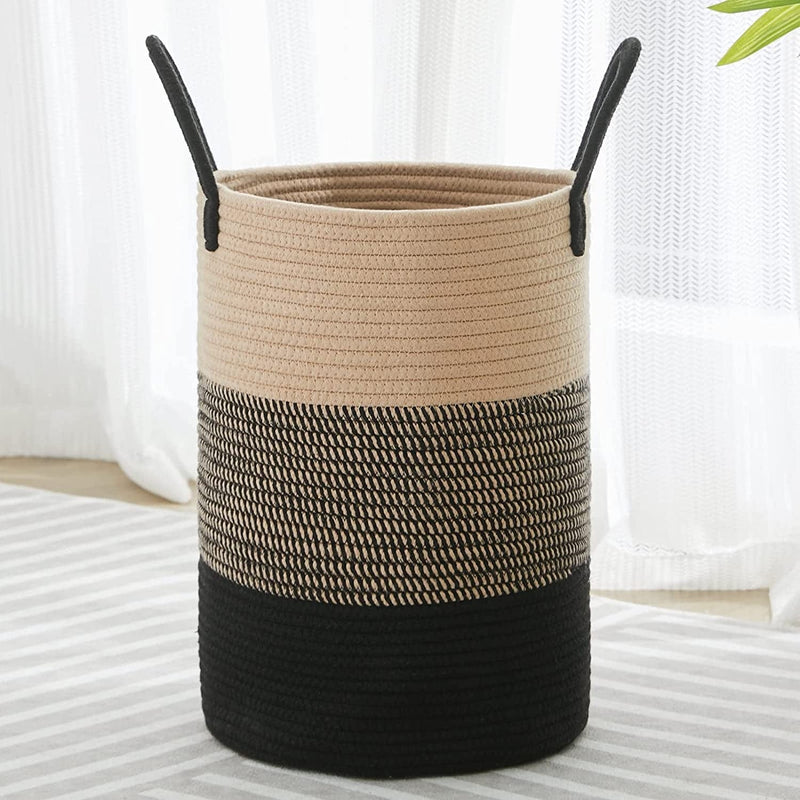 VIPOSCO Tall Laundry Hamper, Woven Rope Storage Basket for Blanket, Toys, Dirty Clothes in Living Room, Bathroom, Bedroom - 30L Brown & Black Home & Garden > Household Supplies > Storage & Organization VIPOSCO Brown & Black 30L 