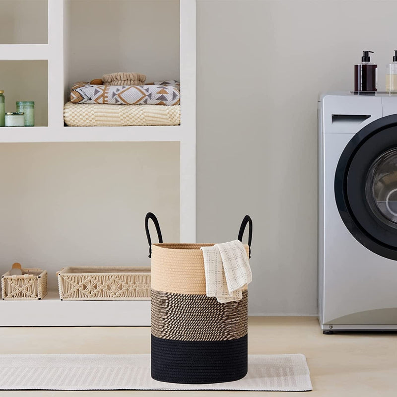 VIPOSCO Tall Laundry Hamper, Woven Rope Storage Basket for Blanket, Toys, Dirty Clothes in Living Room, Bathroom, Bedroom - 30L Brown & Black Home & Garden > Household Supplies > Storage & Organization VIPOSCO   
