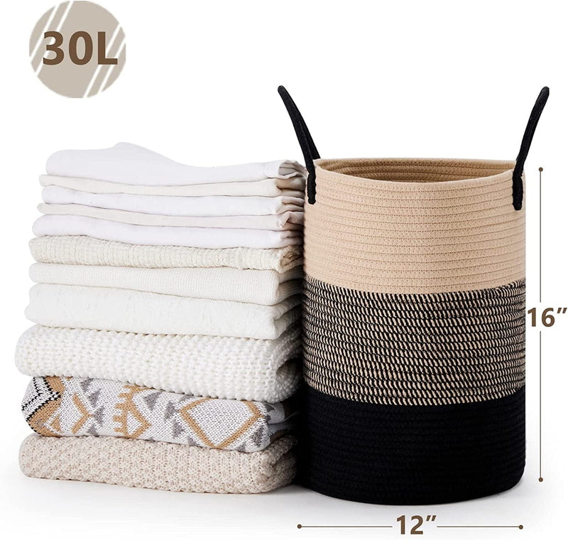 VIPOSCO Tall Laundry Hamper, Woven Rope Storage Basket for Blanket, Toys, Dirty Clothes in Living Room, Bathroom, Bedroom - 30L Brown & Black Home & Garden > Household Supplies > Storage & Organization VIPOSCO   