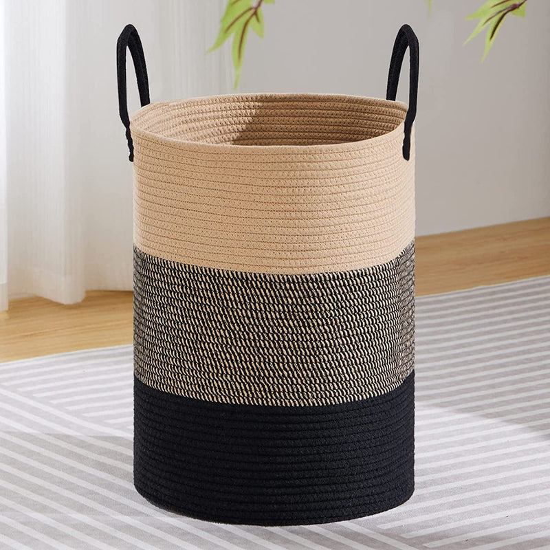 VIPOSCO Tall Laundry Hamper, Woven Rope Storage Basket for Blanket, Toys, Dirty Clothes in Living Room, Bathroom, Bedroom - 30L Brown & Black Home & Garden > Household Supplies > Storage & Organization VIPOSCO Brown & Black 72L 