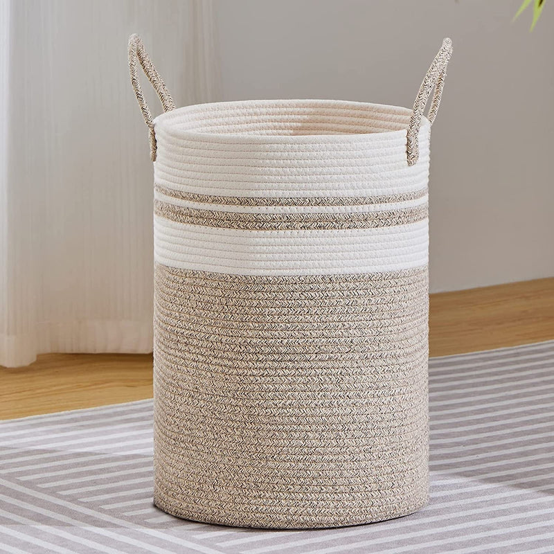 VIPOSCO Tall Laundry Hamper, Woven Rope Storage Basket for Blanket, Toys, Dirty Clothes in Living Room, Bathroom, Bedroom - 30L Brown & Black Home & Garden > Household Supplies > Storage & Organization VIPOSCO Brown & White 58L 