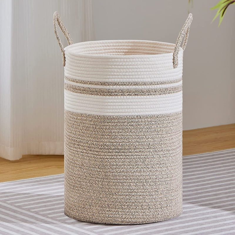 VIPOSCO Tall Laundry Hamper, Woven Rope Storage Basket for Blanket, Toys, Dirty Clothes in Living Room, Bathroom, Bedroom - 30L Brown & Black Home & Garden > Household Supplies > Storage & Organization VIPOSCO Brown & White 72L 