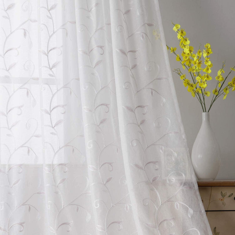 VISIONTEX Sheer White Curtains, Embroidered Damask Khaki Floral Rod Pocket Pair, See through Breathable Drapes for Bedroom, Kitchen, Living Room, Set of 2, Width 54 X Length 84 Inches Home & Garden > Decor > Window Treatments > Curtains & Drapes VISIONTEX Vines-blush Pink 54 x 95 Inch 