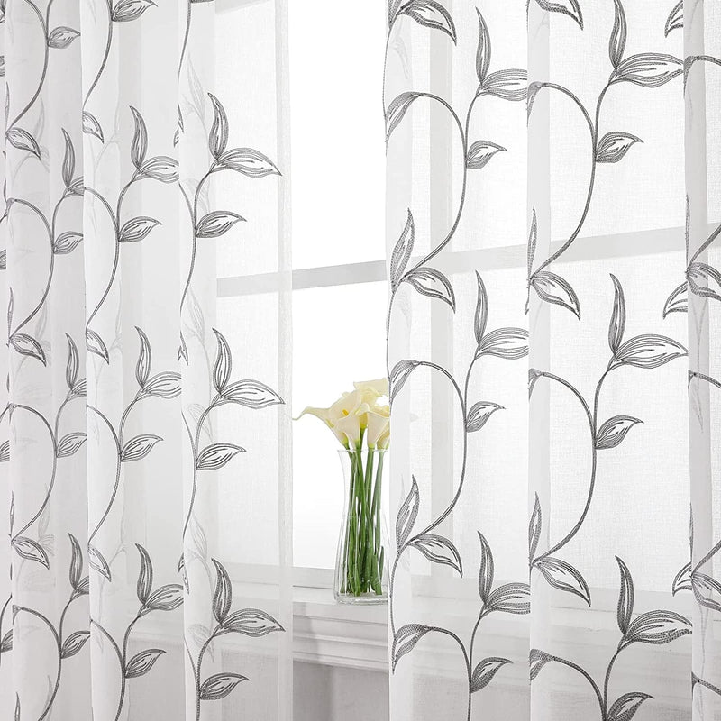 VISIONTEX Sheer White Curtains, Embroidered Damask Khaki Floral Rod Pocket Pair, See through Breathable Drapes for Bedroom, Kitchen, Living Room, Set of 2, Width 54 X Length 84 Inches Home & Garden > Decor > Window Treatments > Curtains & Drapes VISIONTEX Tulip-iron Grey 54 x 72 Inch 