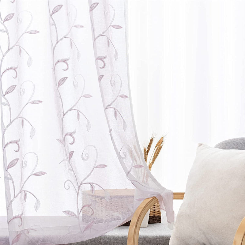 VISIONTEX Sheer White Curtains, Embroidered Damask Khaki Floral Rod Pocket Pair, See through Breathable Drapes for Bedroom, Kitchen, Living Room, Set of 2, Width 54 X Length 84 Inches Home & Garden > Decor > Window Treatments > Curtains & Drapes VISIONTEX Vines-blush Pink 54 x 72 Inch 