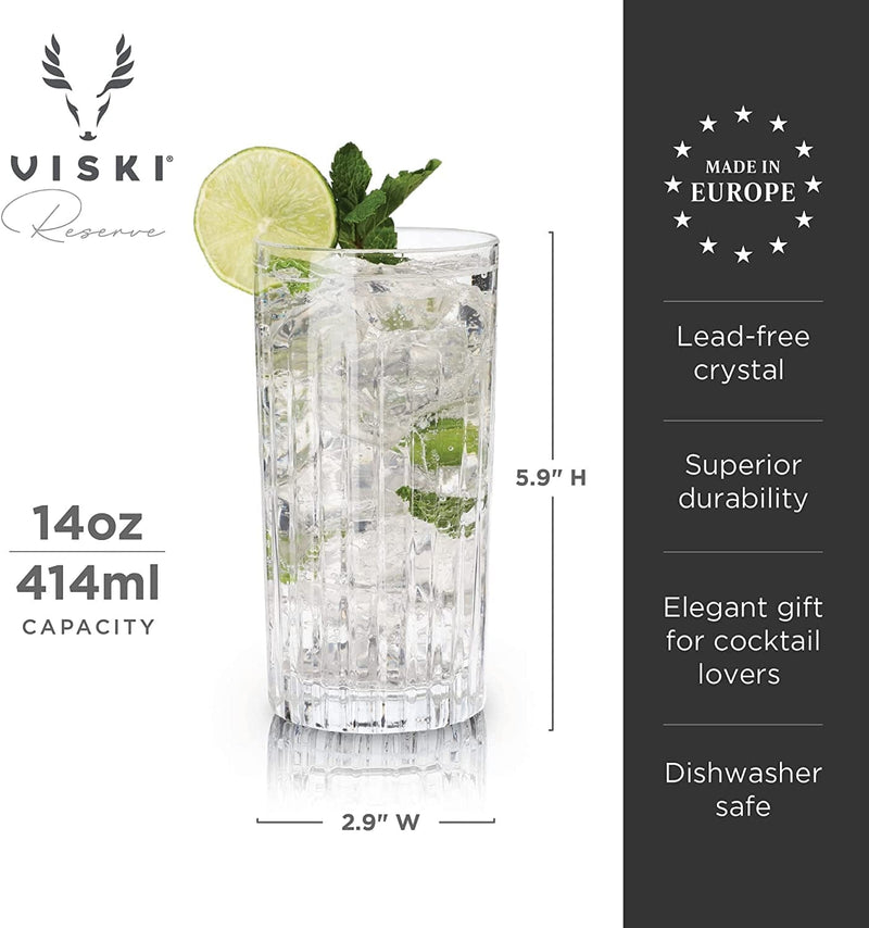 Viski Crystal Highball Glasses - European Crafted Collins Glasses Set of 4 - 14Oz Cocktail Glass for Wedding or Anniversary and Special Occasions Gift Ideas Home & Garden > Kitchen & Dining > Tableware > Drinkware Viski   