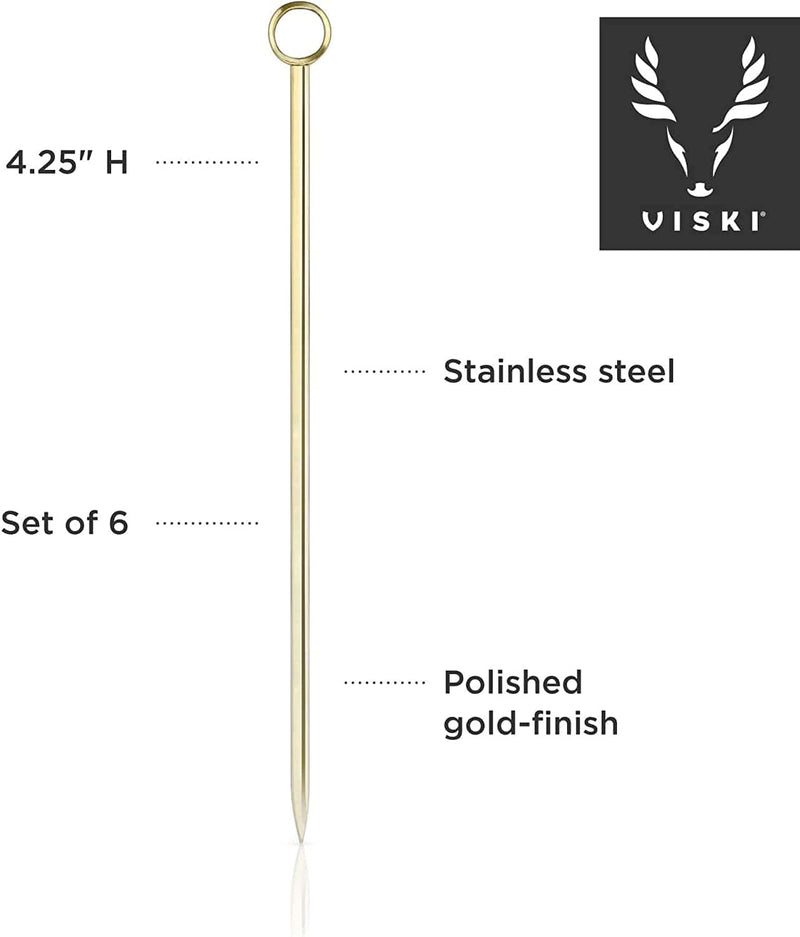 Viski Gold Cocktail Picks, Set of 6 Stainless Steel Drink Picks, Barware Accessories, 4.25″ Home & Garden > Kitchen & Dining > Barware True Fabrication   