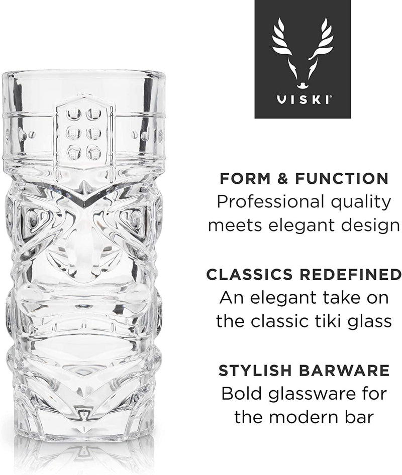 Viski Pacific Crystal Tiki Glasses Set of 2 - Premium Crystal Clear Glass, Stylish Tiki Cocktail Glasses, Cocktail Glass Gift Set - 14 Oz