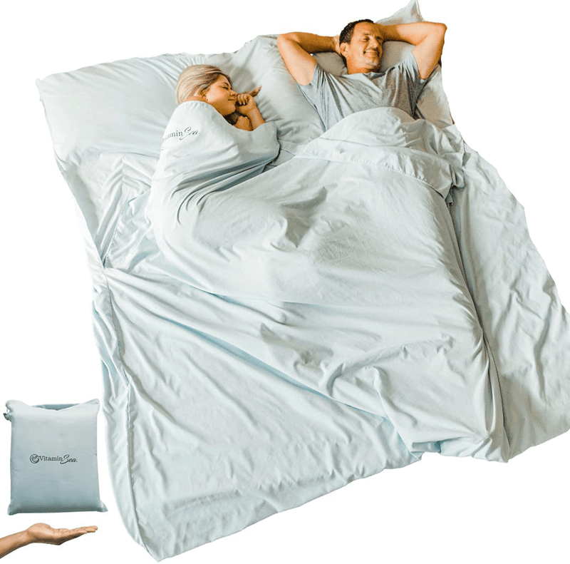 VITAMIN SEA Cotton Sleeping Bag Liner Ultralight | Camping Sheets Lightweight | Travel Sheet | Sleep Sack Adult | Travel Sheet Liners for Hotel | Double or Single Sporting Goods > Outdoor Recreation > Camping & Hiking > Sleeping Bags VITAMIN SEA Light Blue Single Adult Twin Size 
