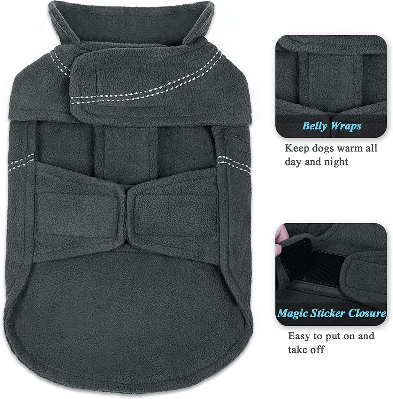 Vivaglory Fleece Vest Dog Cold Weather Sweater for Small Dogs, Adjustable Winter Warm Clothes with Two-Way Zipper Opening, Reflective Coats Pet Jacket for Puppies Small Medium Large Dogs