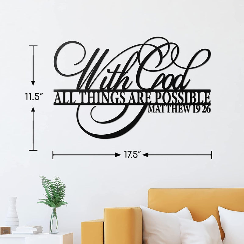 Vivegate with God All Things Are Possible Sign Metal Wall Decor, 18"X12" Inch Religious Scripture Black Christian Bible Verses Everthing Is Possible with God Bibical Wall Hanging Decoration Home & Garden > Decor > Seasonal & Holiday Decorations Vivegate   