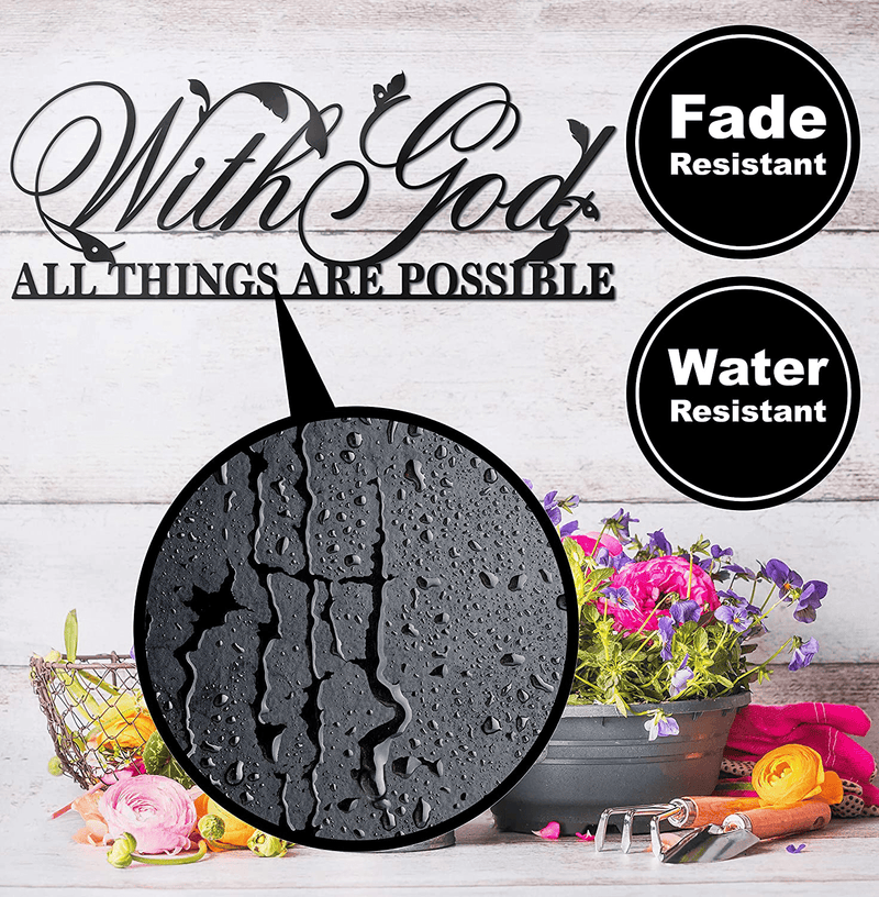 ViveGate With God All Things Are Possible Sign Metal Wall Decor, 18"X6" Inch Religious Scripture Black Christian Bible Verses Everthing Is Possible with God Bibical Wall Hanging Decoration Home & Garden > Decor > Artwork > Sculptures & Statues Vivegate   