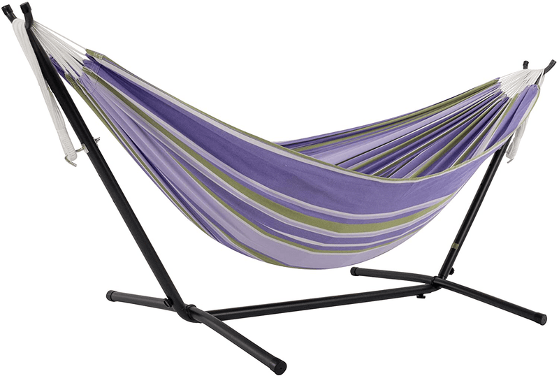 Vivere Double Cotton Hammock with Space Saving Steel Stand, Tropical (450 lb Capacity - Premium Carry Bag Included) Home & Garden > Lawn & Garden > Outdoor Living > Hammocks Vivere Tranquility  