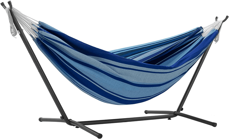 Vivere Double Cotton Hammock with Space Saving Steel Stand, Tropical (450 lb Capacity - Premium Carry Bag Included) Home & Garden > Lawn & Garden > Outdoor Living > Hammocks Vivere Island Breeze  