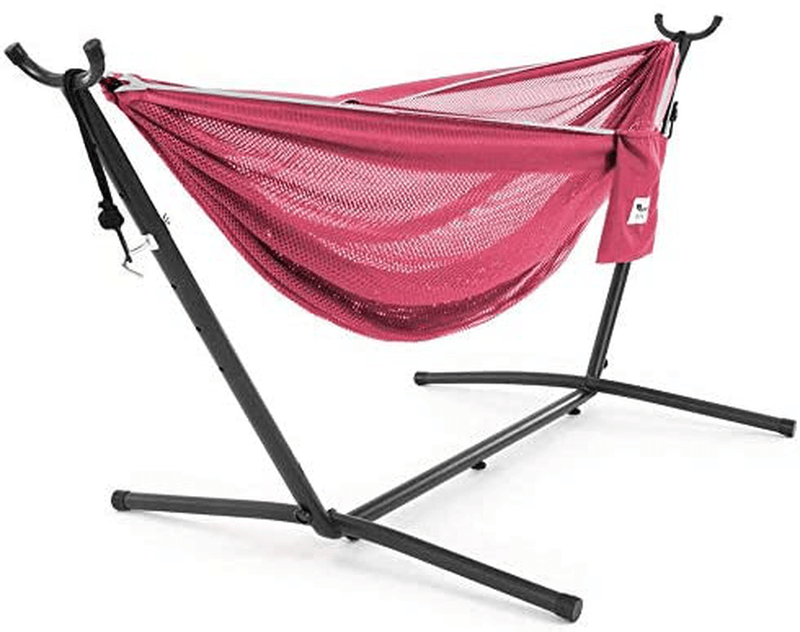 Vivere Double Cotton Hammock with Space Saving Steel Stand, Tropical (450 lb Capacity - Premium Carry Bag Included) Home & Garden > Lawn & Garden > Outdoor Living > Hammocks Vivere Rose and Celeste  