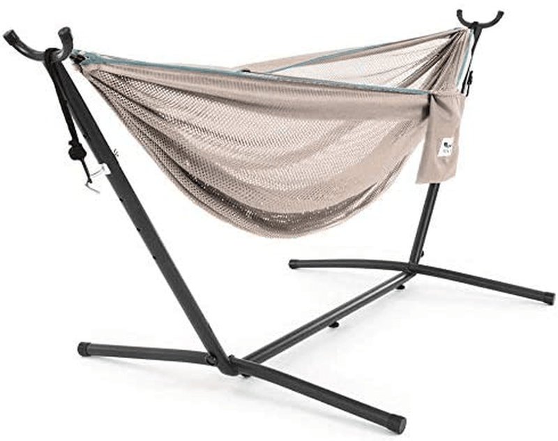 Vivere Double Cotton Hammock with Space Saving Steel Stand, Tropical (450 lb Capacity - Premium Carry Bag Included) Home & Garden > Lawn & Garden > Outdoor Living > Hammocks Vivere Sand and Sky  