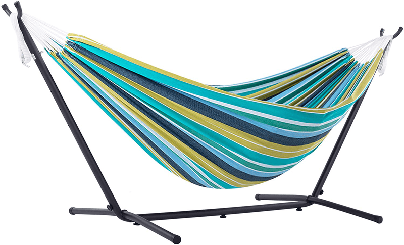 Vivere Double Cotton Hammock with Space Saving Steel Stand, Tropical (450 lb Capacity - Premium Carry Bag Included) Home & Garden > Lawn & Garden > Outdoor Living > Hammocks Vivere Cayo Reef  
