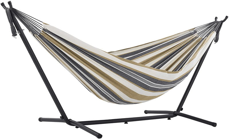 Vivere Double Cotton Hammock with Space Saving Steel Stand, Tropical (450 lb Capacity - Premium Carry Bag Included) Home & Garden > Lawn & Garden > Outdoor Living > Hammocks Vivere Desert Moon With Charcoal Frame  
