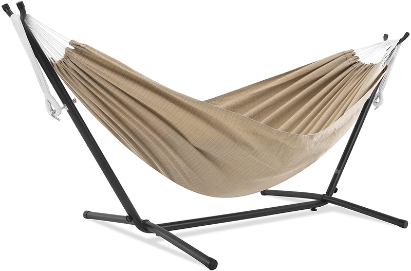 Vivere Double Cotton Hammock with Space Saving Steel Stand, Tropical (450 lb Capacity - Premium Carry Bag Included) Home & Garden > Lawn & Garden > Outdoor Living > Hammocks Vivere Sand With Oil Rubbed Bronze Frame  
