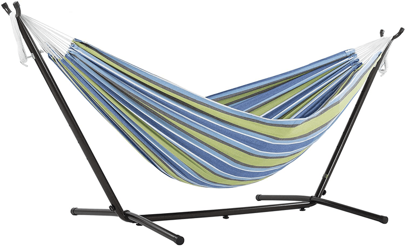 Vivere Double Cotton Hammock with Space Saving Steel Stand, Tropical (450 lb Capacity - Premium Carry Bag Included) Home & Garden > Lawn & Garden > Outdoor Living > Hammocks Vivere Oasis With Charcoal Frame  