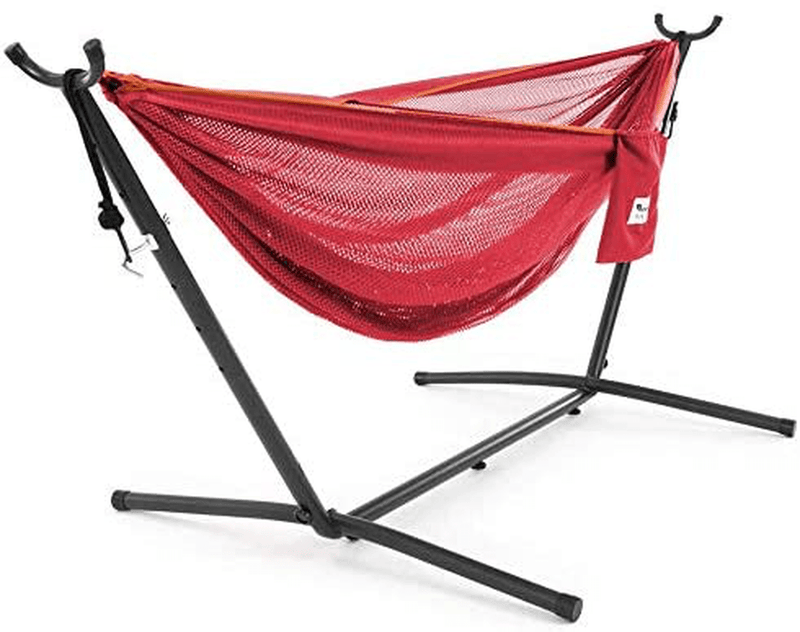 Vivere Double Cotton Hammock with Space Saving Steel Stand, Tropical (450 lb Capacity - Premium Carry Bag Included) Home & Garden > Lawn & Garden > Outdoor Living > Hammocks Vivere Peach and Punch  